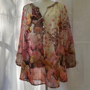 Fig & Flower Sheer Boho Floral Blouse